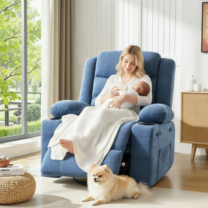 Chenille Swivel Rocker Recliner with Cup Holders