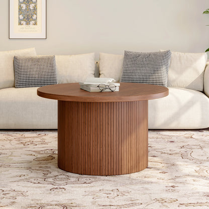 Tambour Round Coffee Table, Walnut