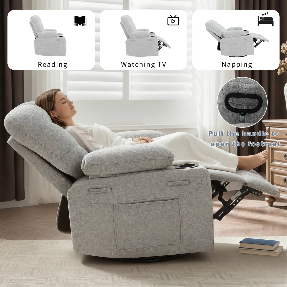 Swivel Rocker Recliner with Massage & Heat