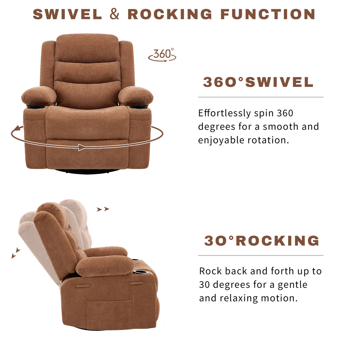 Chenille Swivel Rocker Recliner Chair