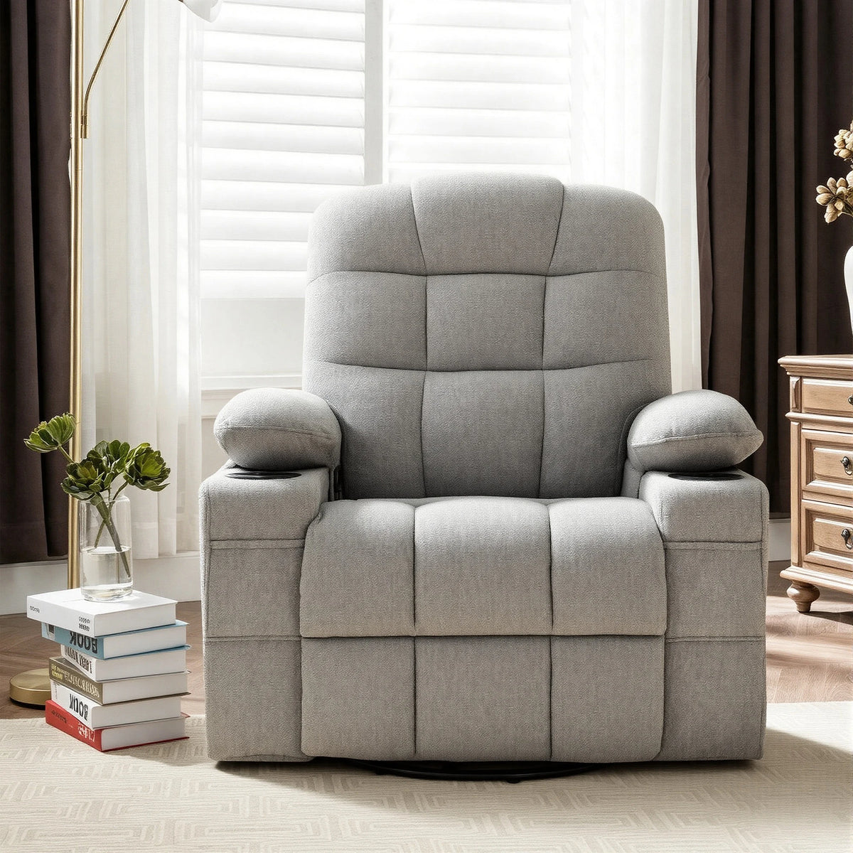 Swivel Rocker Recliner with Massage & Heat