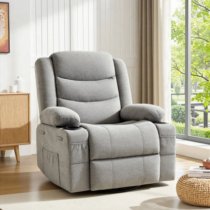 Chenille Swivel Rocker Recliner with Cup Holders