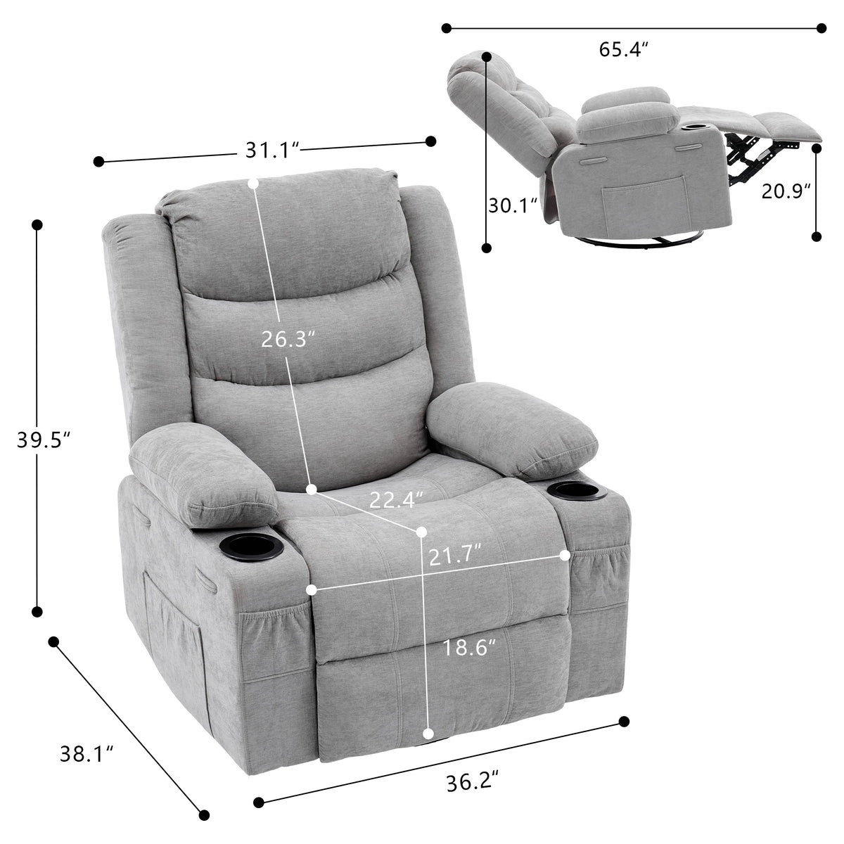 Chenille Swivel Rocker Recliner with Cup Holders