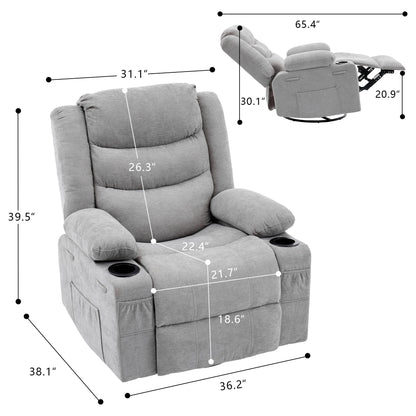 Chenille Swivel Rocker Recliner with Cup Holders