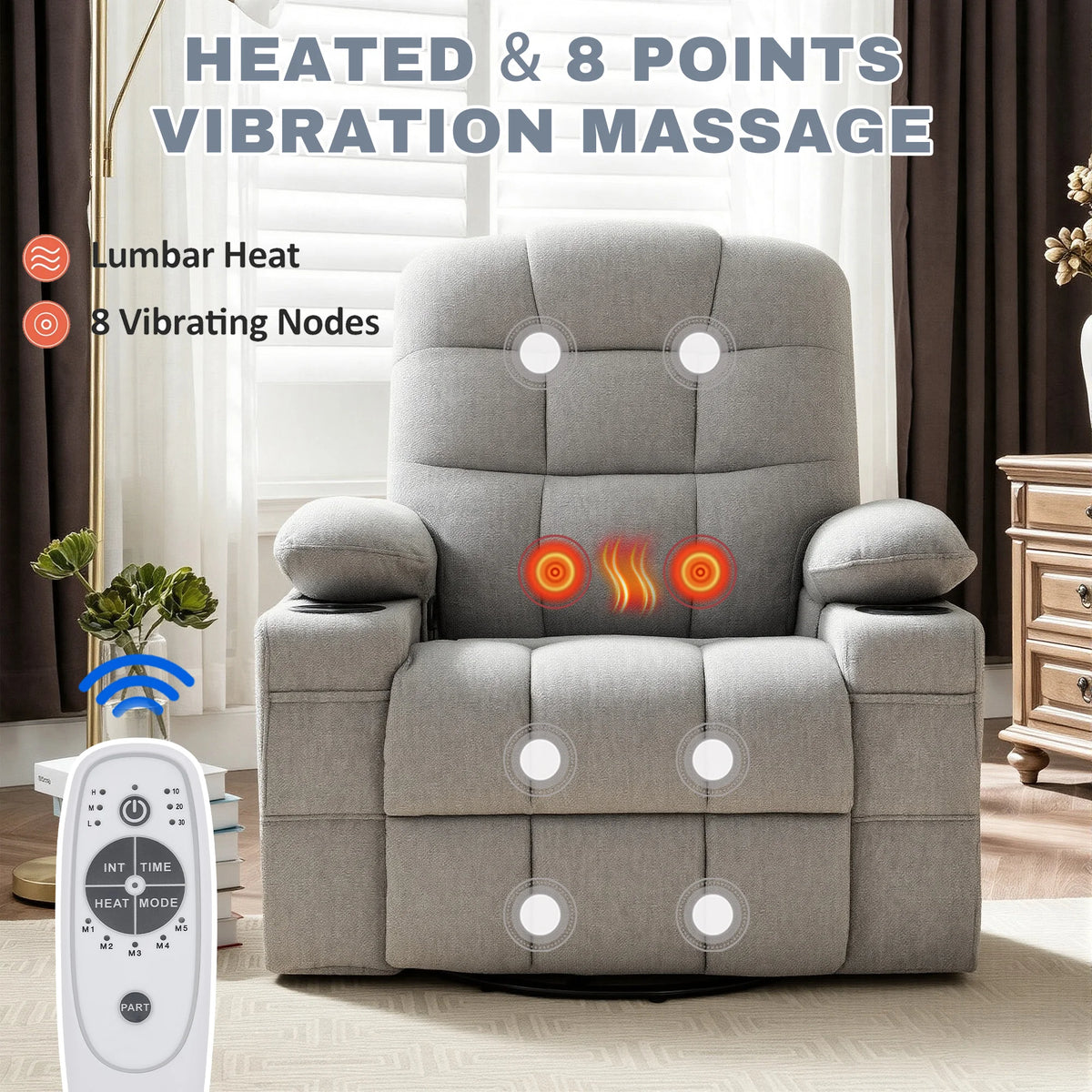 Swivel Rocker Recliner with Massage & Heat
