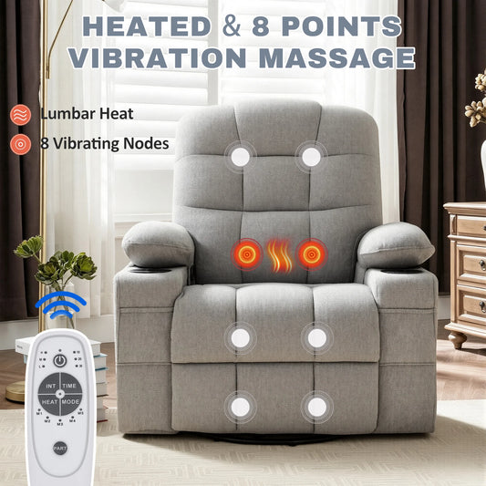 Swivel Rocker Recliner with Massage & Heat