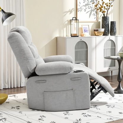 Chenille Swivel Rocker Recliner with Cup Holders