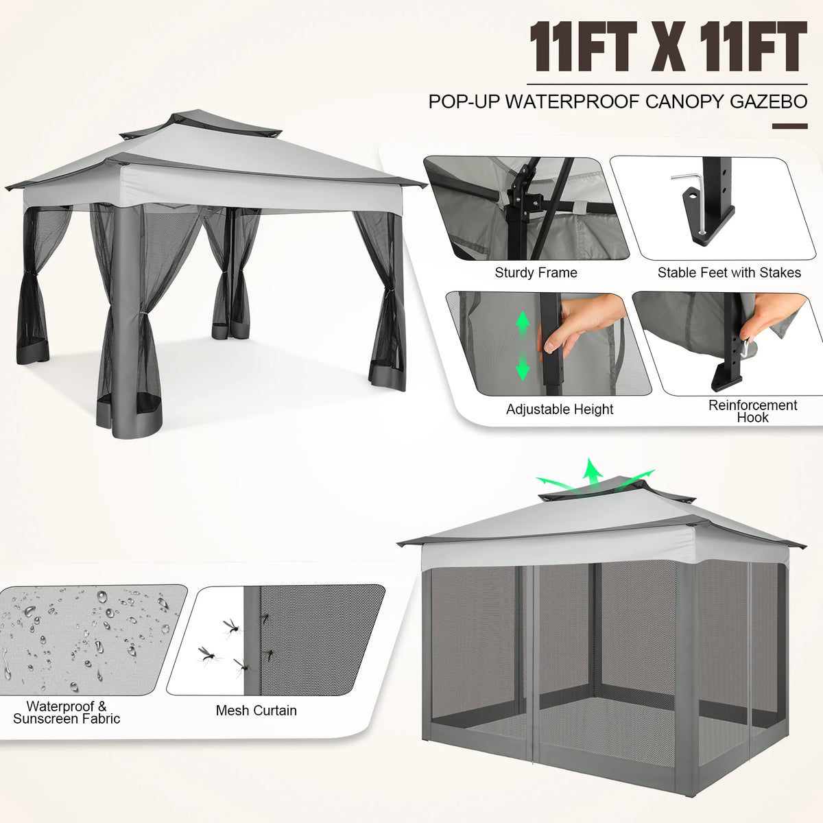 11x11 Pop-Up Gazebo with Mosquito Netting
