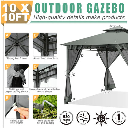 10x10 Heavy Duty Gazebo with Curtains