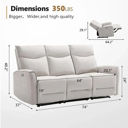 80in Grey Electric Reclining Sofa
