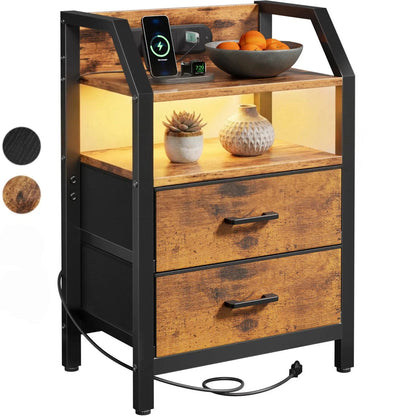 FRODROVIA Nightstand with USB Charging & LED Light