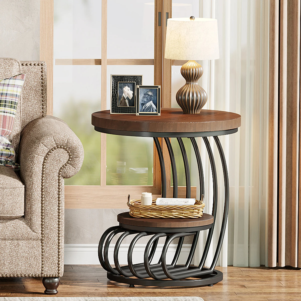 Tribesigns Round End Table, Faux Marble