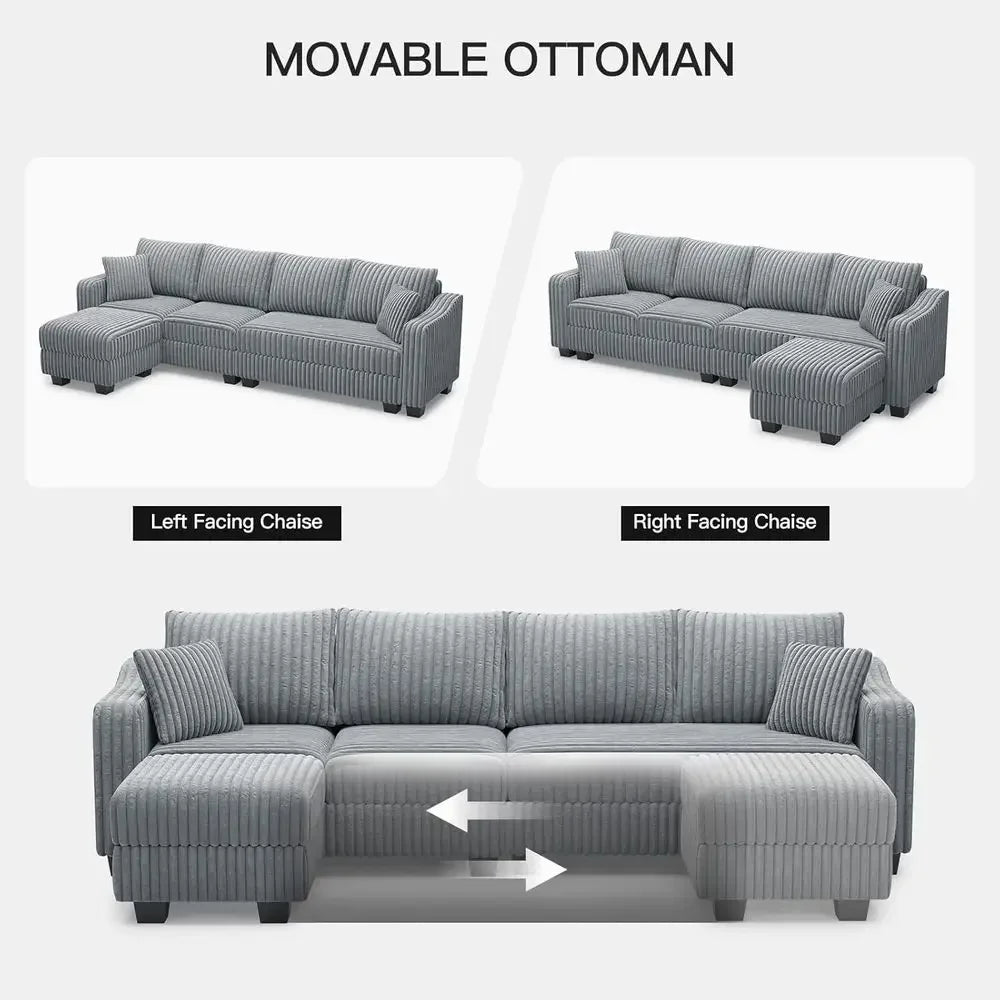 Light Grey L-Shaped Sofa with Chaise