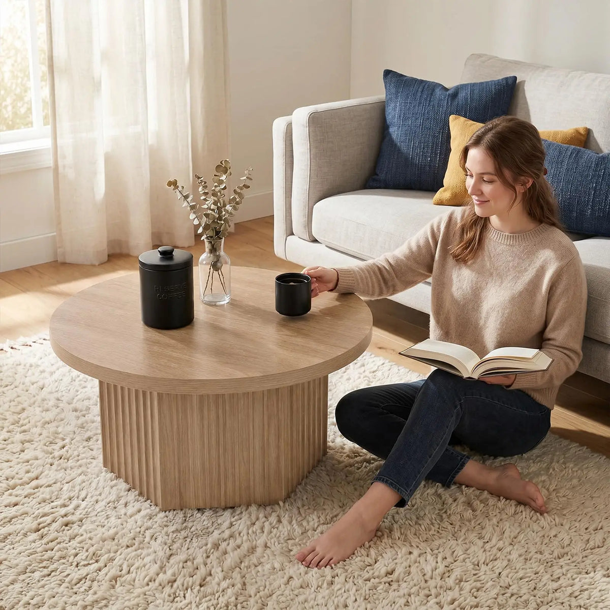 Fluted Drum Coffee Table, 31.5" Round