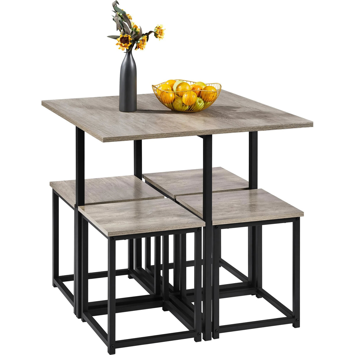 5-Piece Kitchen Table Set with Stools, Gray
