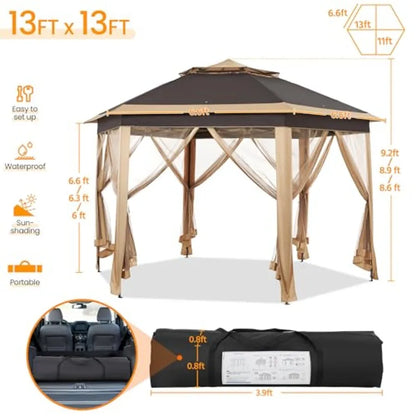 13x13 Pop Up Gazebo, Double-Tier