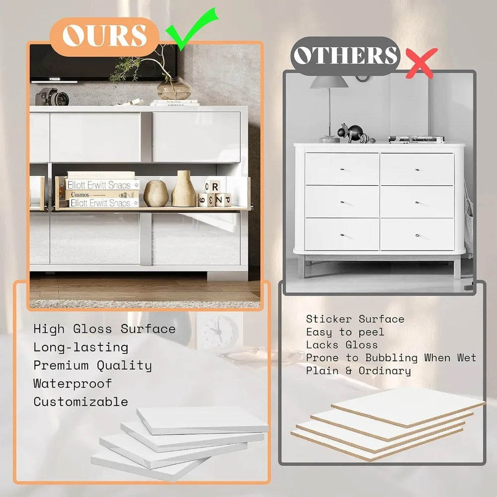 White High Gloss 6-Drawer Dresser