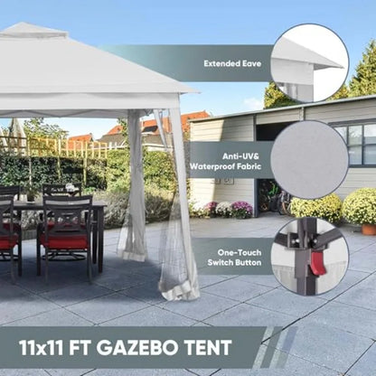 11x11 Gazebo Tent with Mosquito Netting, White