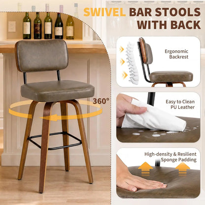 Faux Leather Swivel Bar Stools, Set of 3