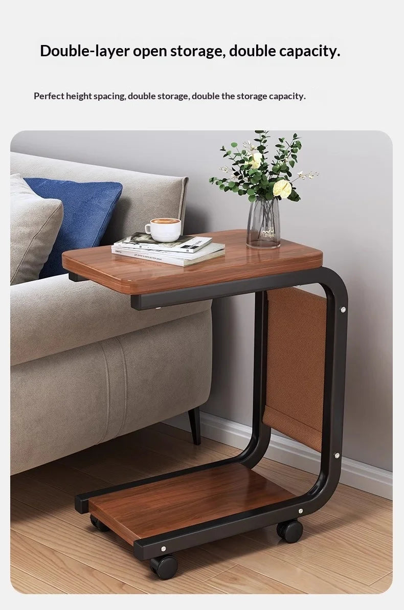 Mobile Coffee Side Table, Height Adjustable