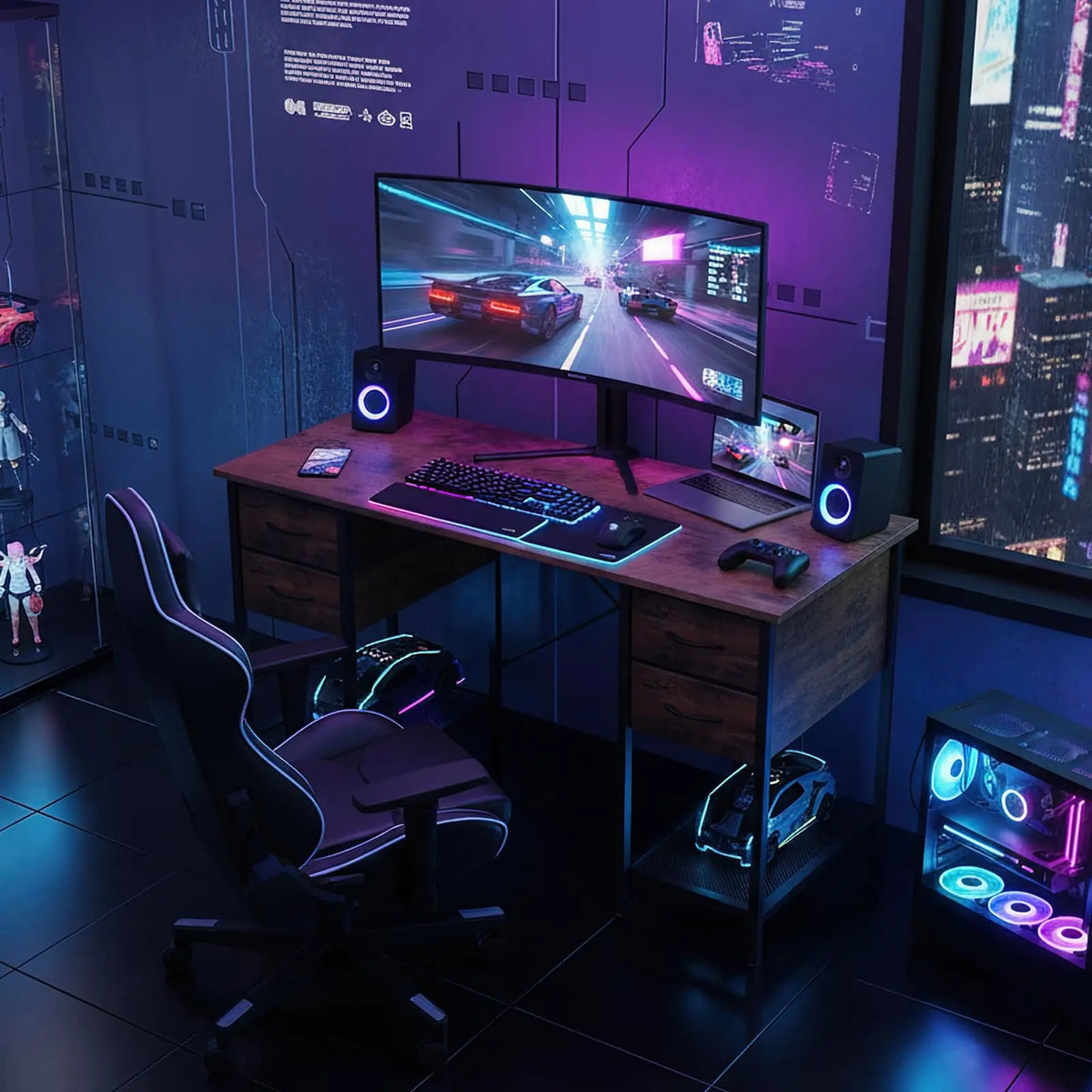 JHK 55" Computer Desk with 4 Drawers