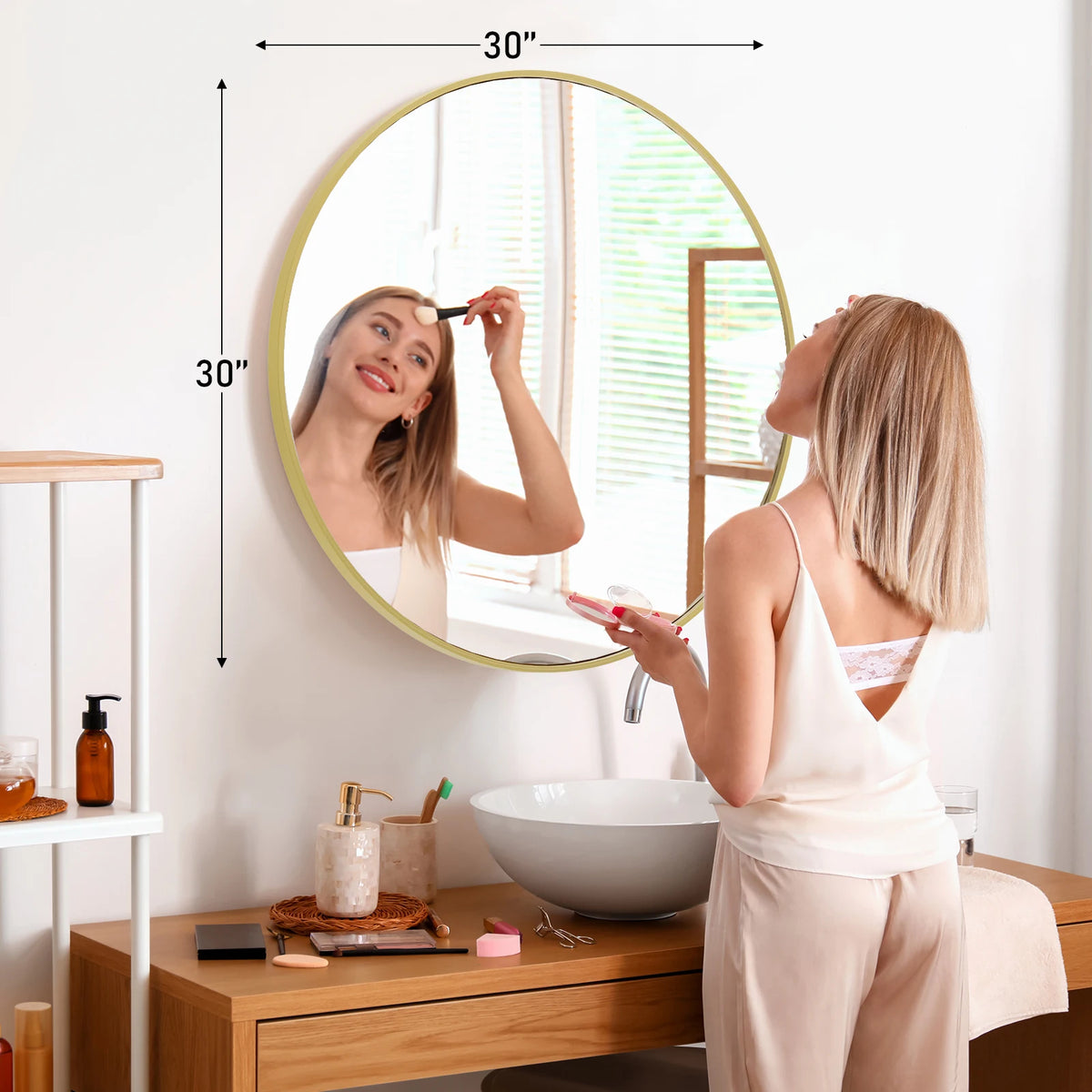 JHK Round Metal Framed Wall Mirror