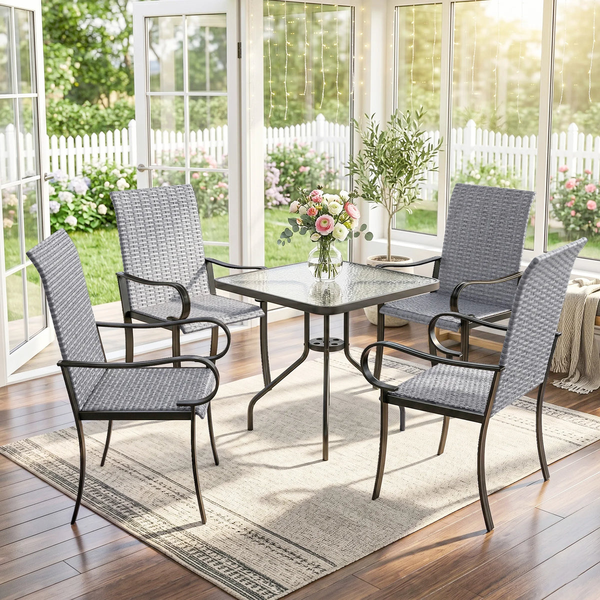 Outdoor Wicker Dining Chairs, Set of 4