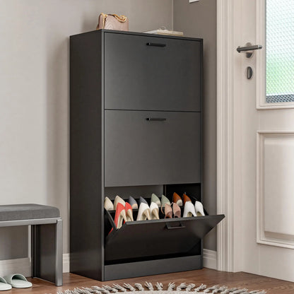 Slim Shoe Cabinet with Flip Drawers