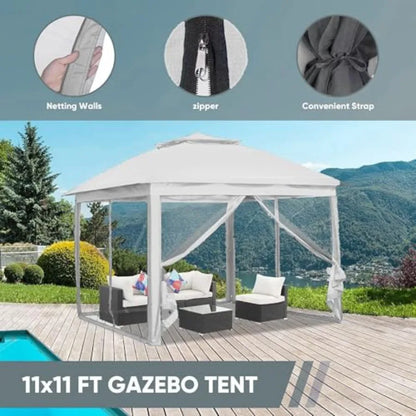 11x11 Gazebo Tent with Mosquito Netting, White