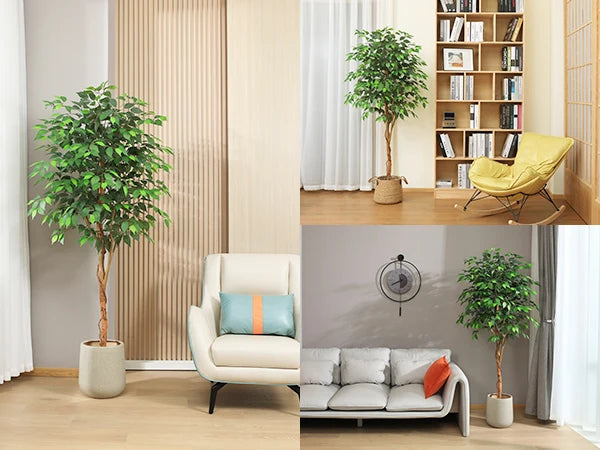 Artificial Ficus Tree | Fake Potted Plant with Natural Wood Trunk