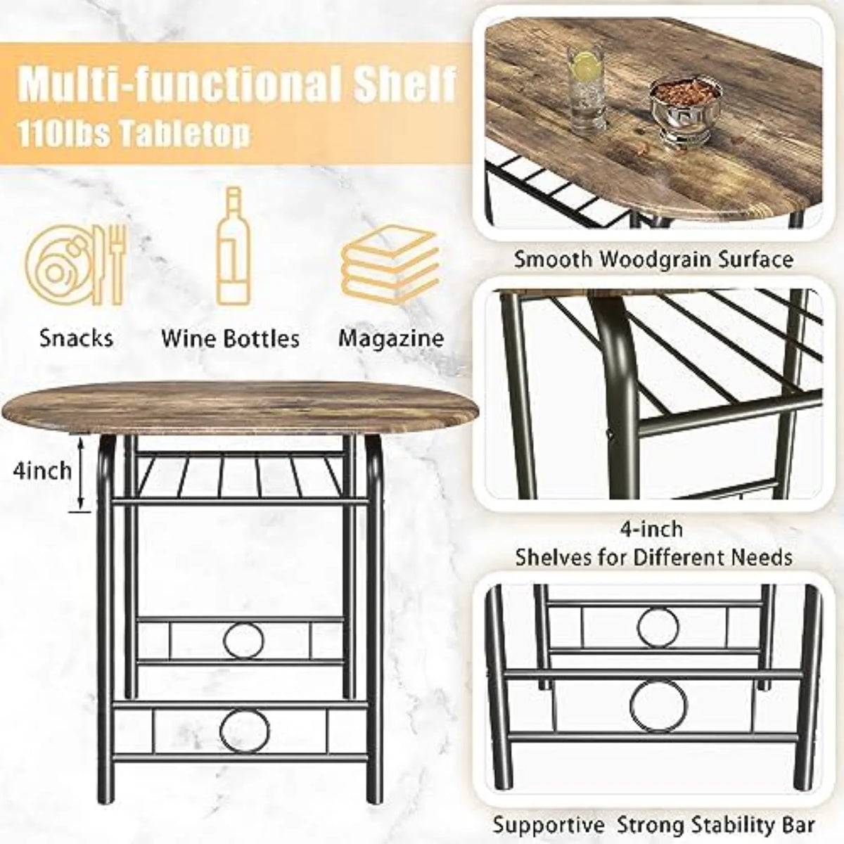 3-Piece Round Wood Table & Chair Set