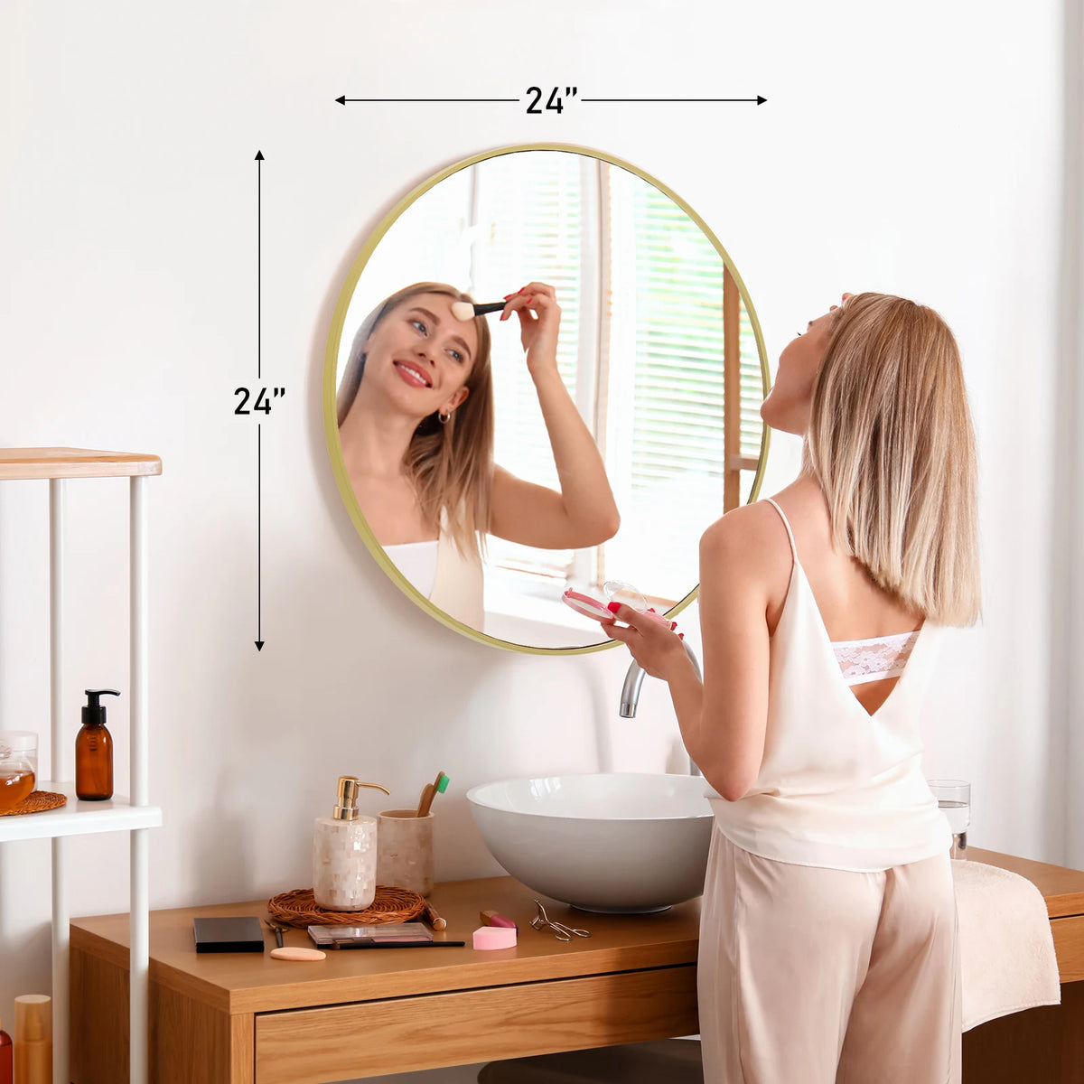JHK Round Metal Framed Wall Mirror
