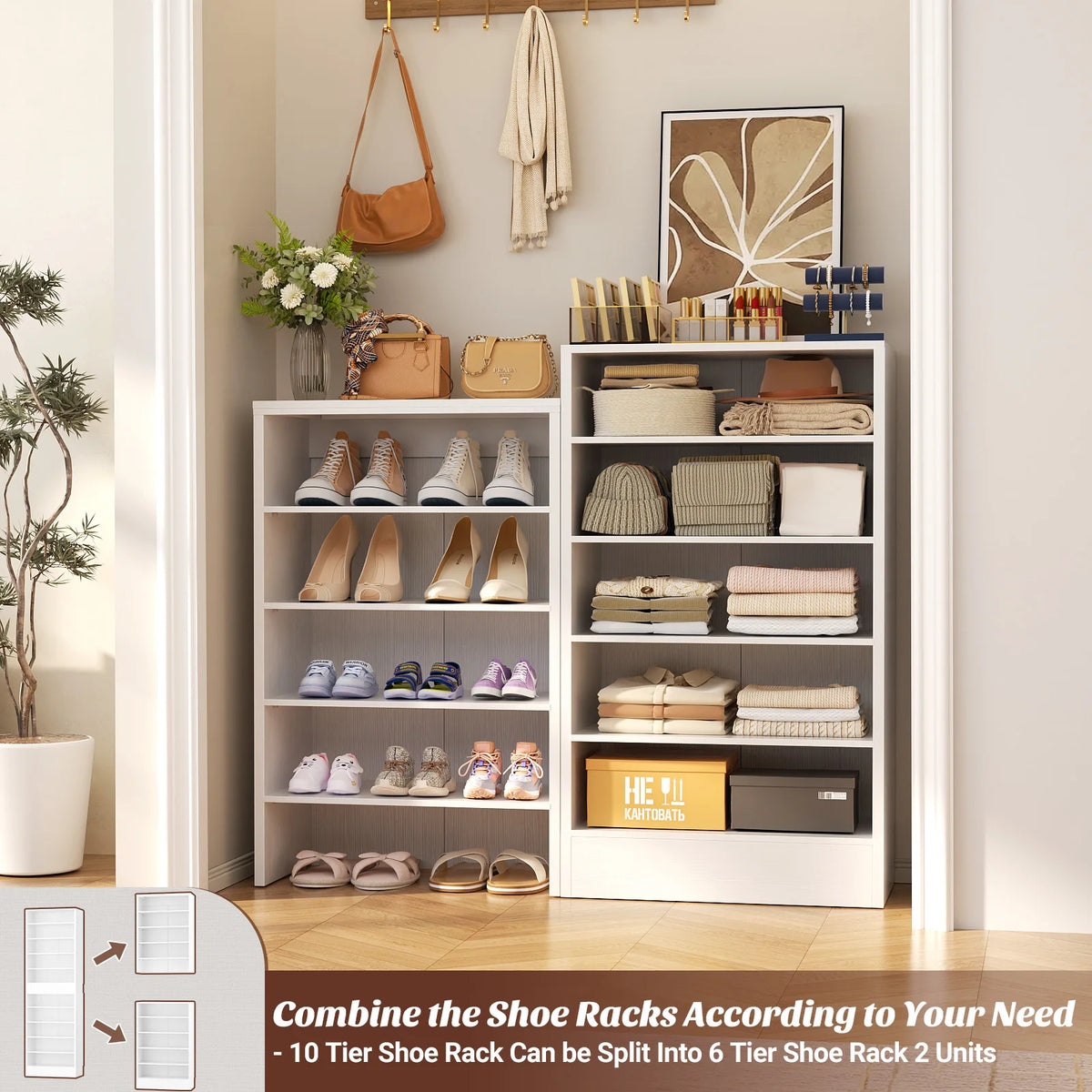 10-Tier Narrow Wood Shoe Rack