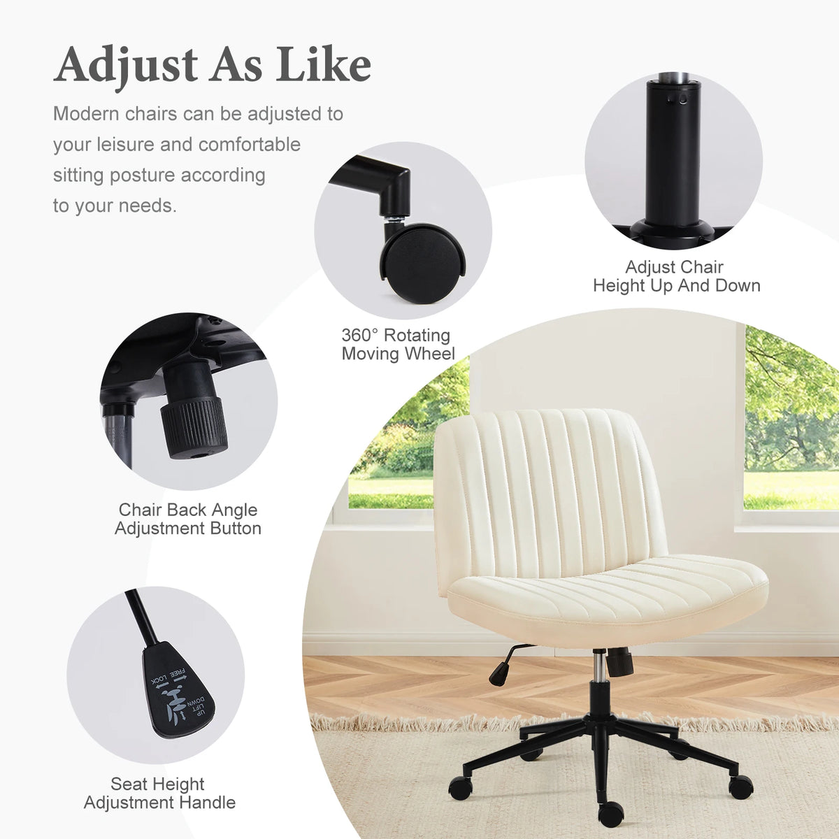JHK Armless Swivel Office Chair, PU Leather