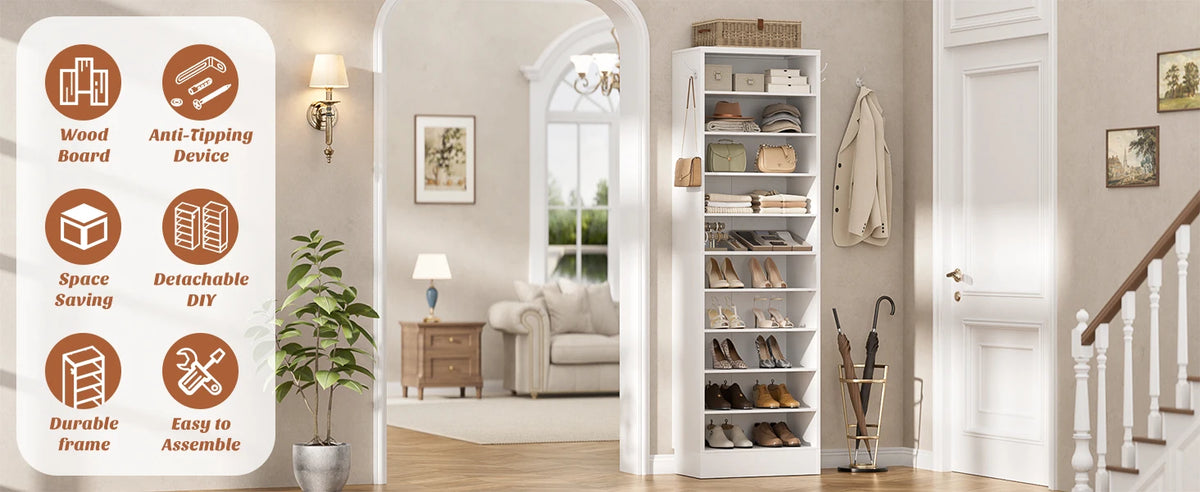 10-Tier Narrow Wood Shoe Rack