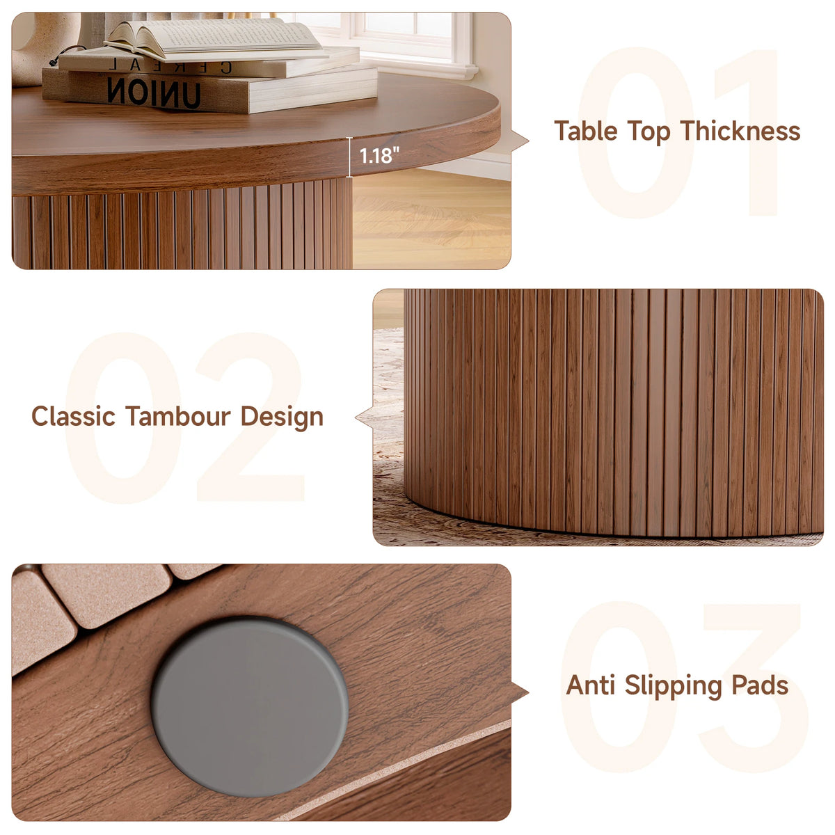 Tambour Round Coffee Table, Walnut