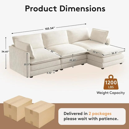 104in Corduroy L-Shaped Sectional Sofa