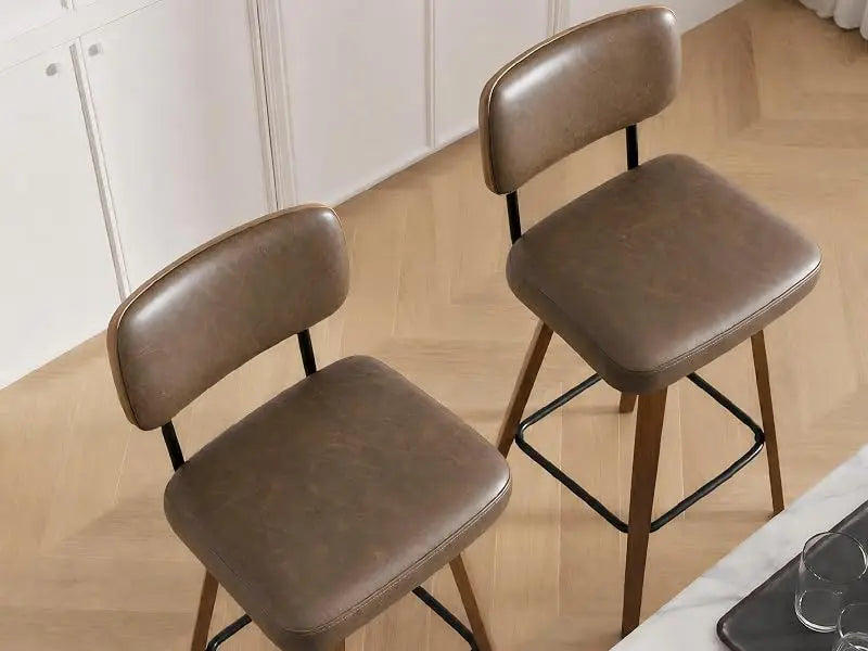 Faux Leather Swivel Bar Stools, Set of 3