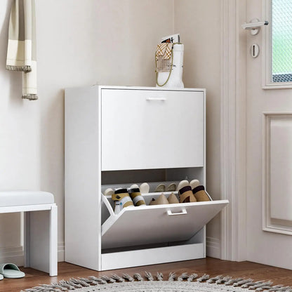 Slim Shoe Cabinet with Flip Drawers