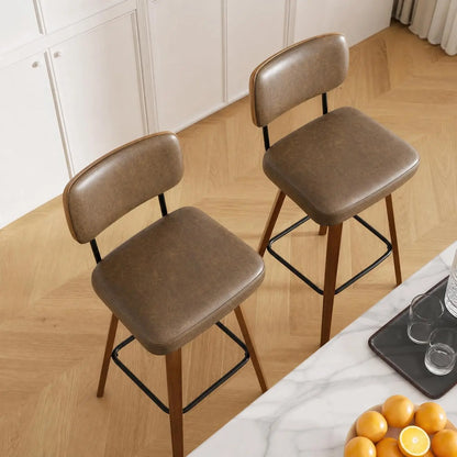 Faux Leather Swivel Bar Stools, Set of 3