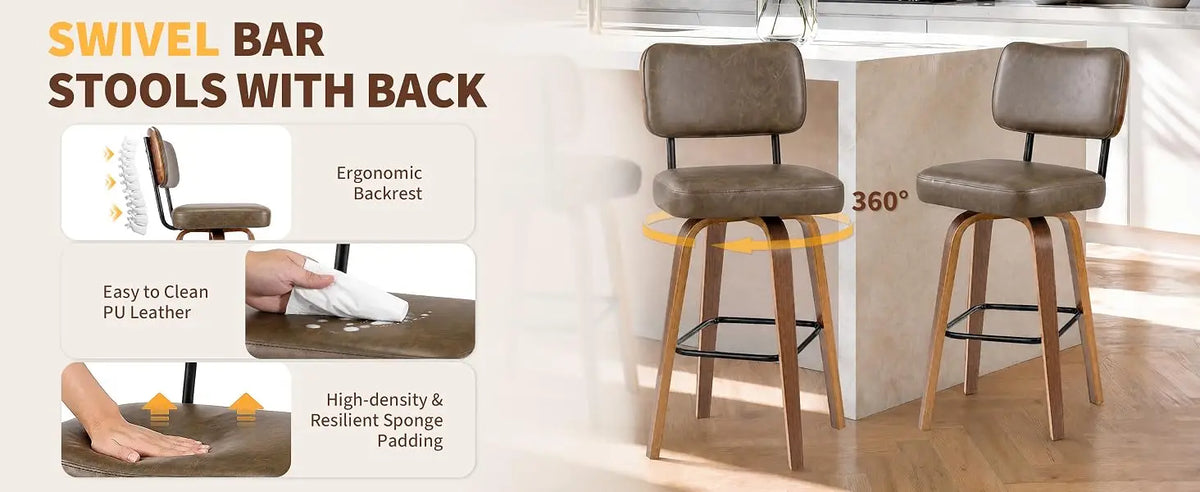 Faux Leather Swivel Bar Stools, Set of 3
