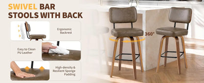 Faux Leather Swivel Bar Stools, Set of 3
