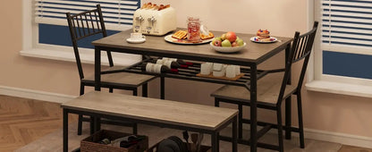 Dining Table Set for 4 with Bench & Storage