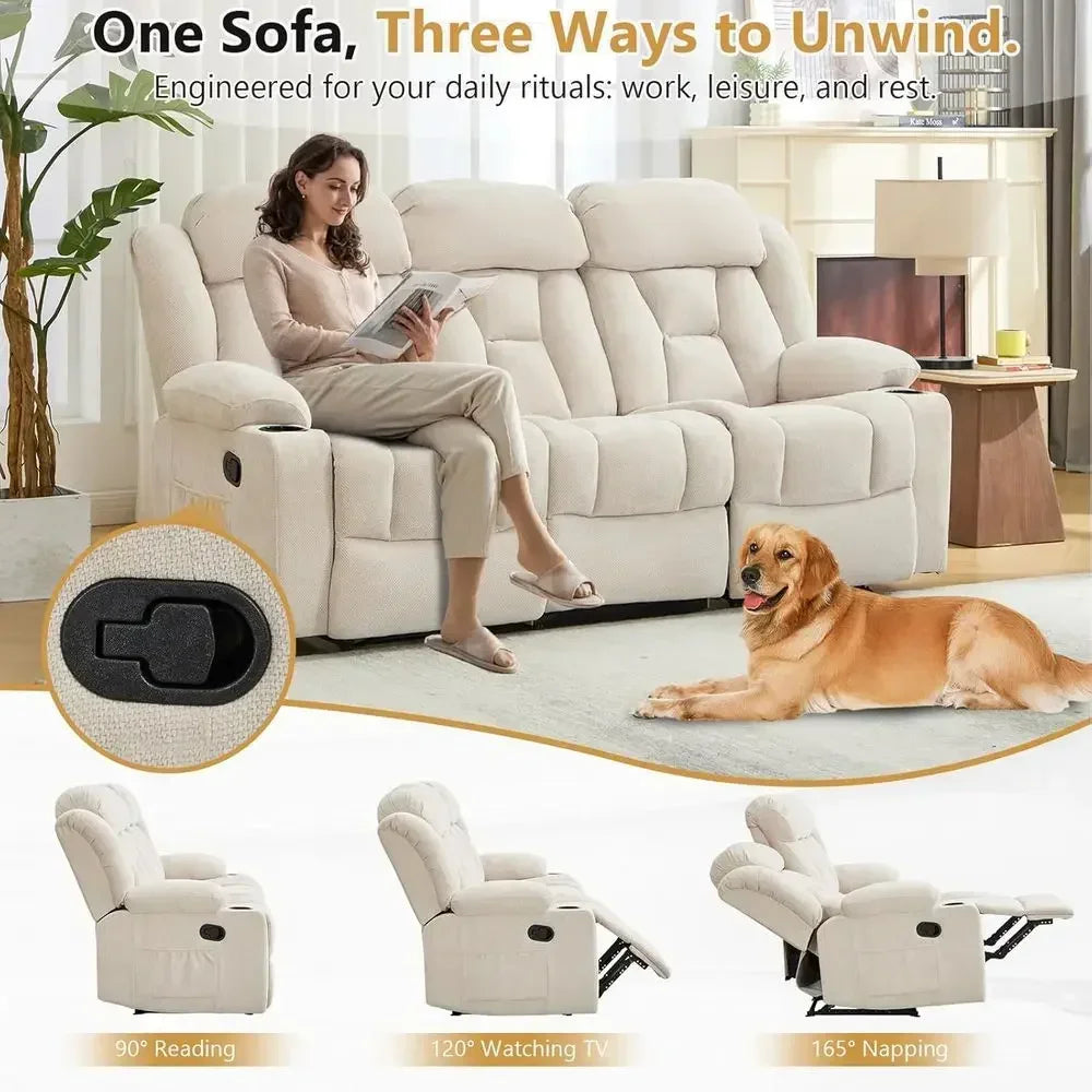 Chenille Reclining 3-Seat Sofa
