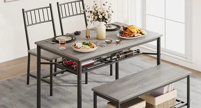 Dining Table Set for 4 with Bench & Storage