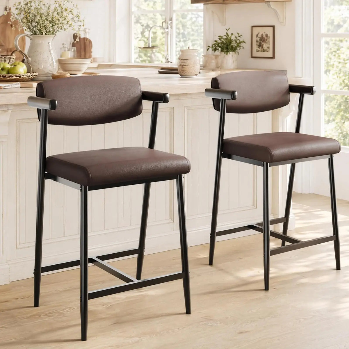 Bar Stools with Arms & Footrest, Set of 2