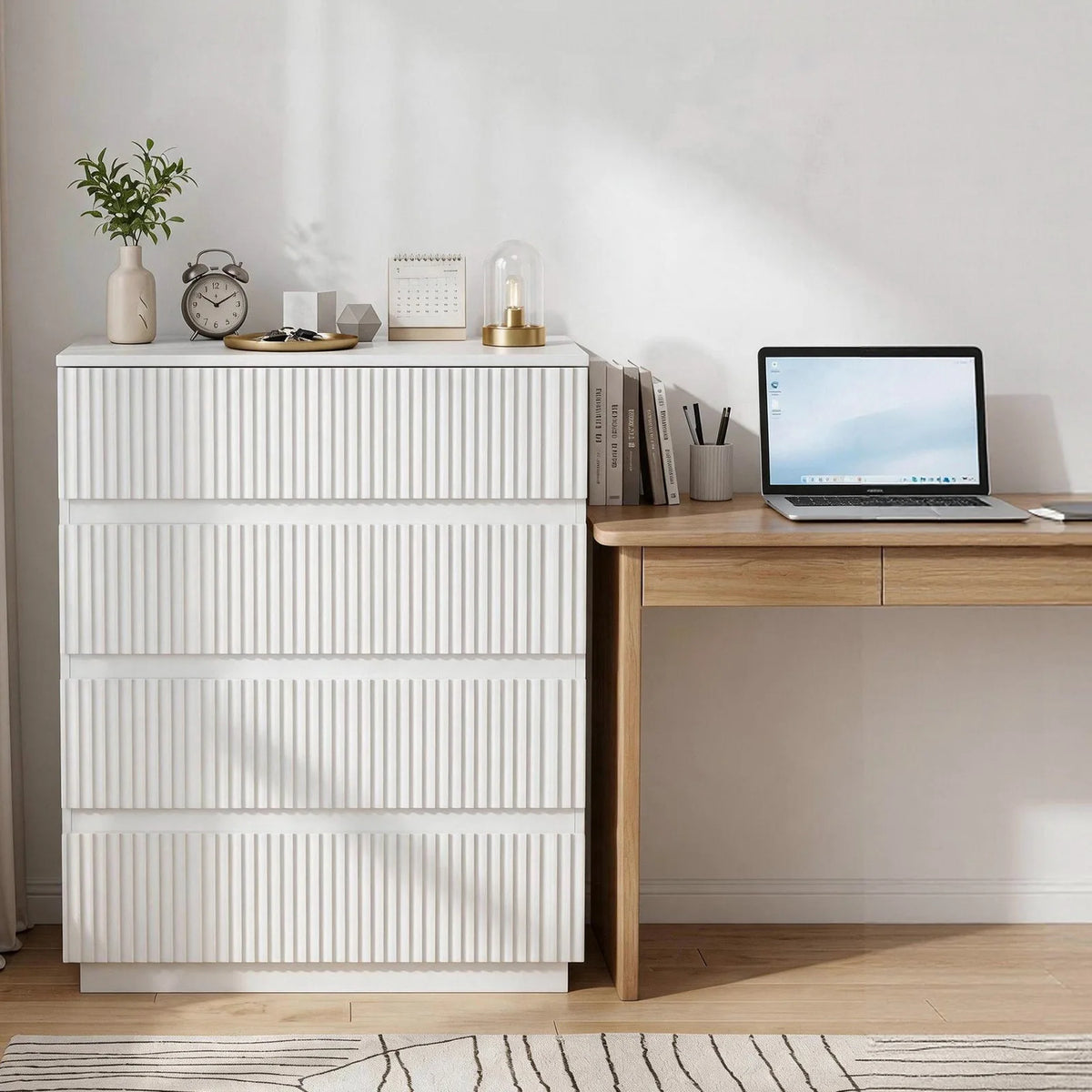 White Fluted 4-Drawer Dresser