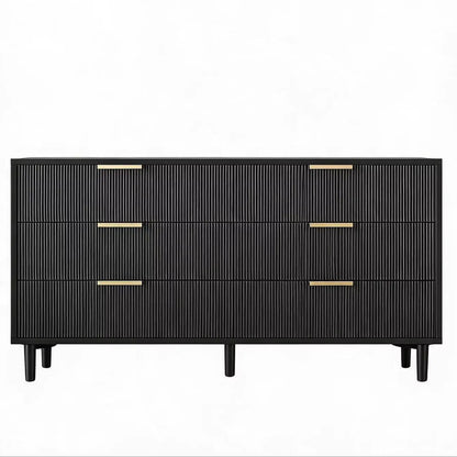 Fluted 6 Drawer Dresser with Metal Legs Wide Storage Cabinet Wood Chest of Drawers Anti Tipping Design Bedroom Living Room Hallway Organizer