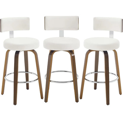 Swivel Counter Stools Set of 3 – Faux Leather & Walnut Legs, 26" Seat