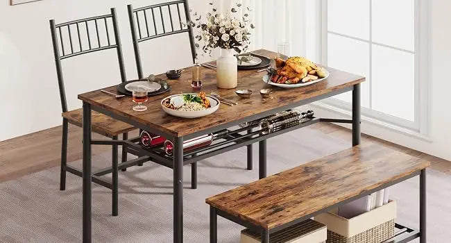 Dining Table Set for 4 with Bench & Storage